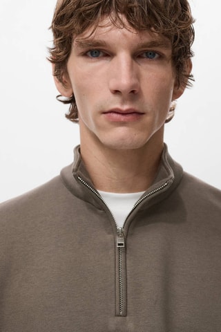 Sweat avec col zippé intérieur soft-touch - Marron