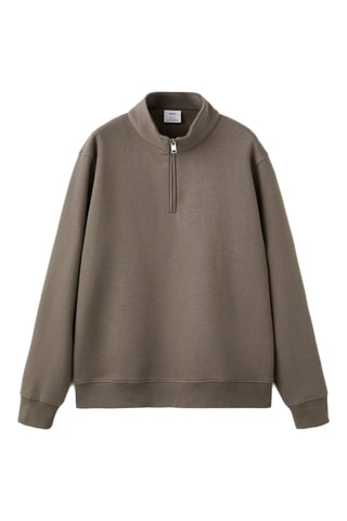 Sweat avec col zippé intérieur soft-touch - Marron