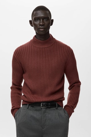 Pull-over maille côtelée laine mélangée - Bordeaux