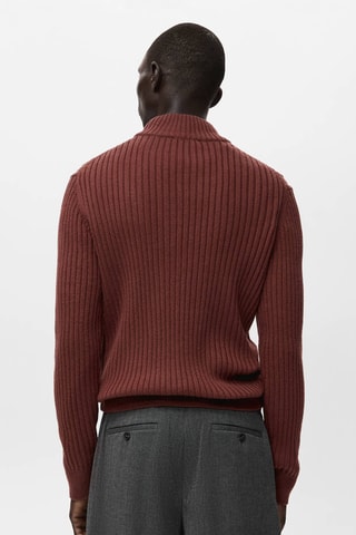 Pull-over maille côtelée laine mélangée - Bordeaux