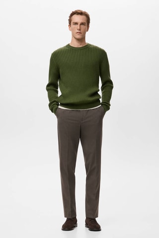 Pull-over maille côtelée laine mélangée - Vert