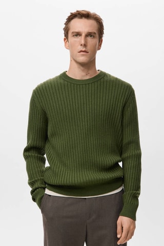 Pull-over maille côtelée laine mélangée - Vert