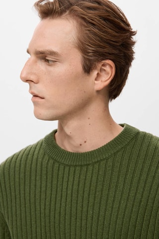 Pull-over maille côtelée laine mélangée - Vert