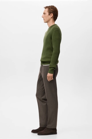 Pull-over maille côtelée laine mélangée - Vert