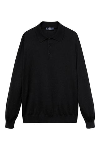Pull polo 100 % laine mérinos - Noir