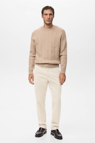 Pantalon velours côtelé slim-fit - Écru