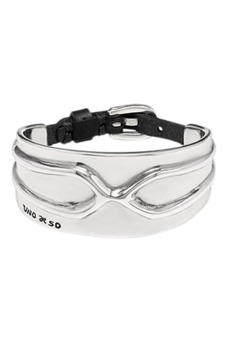 Jonc Crossed - Plaqué argent et cuir