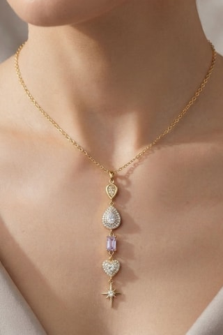 Collier - Plaqué or jaune et zircons
