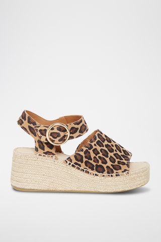 Espadrilles compensées en cuir suédé Saphira - Léopard