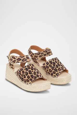 Espadrilles compensées en cuir suédé Saphira - Léopard
