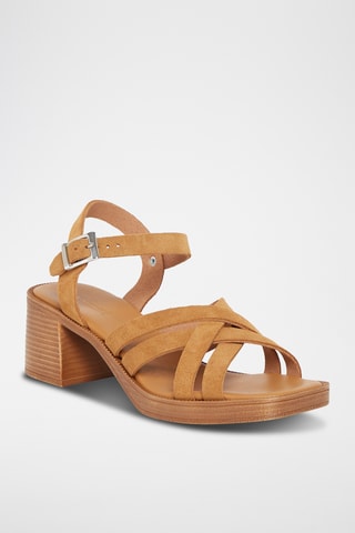 Sandales à talons en croûte de cuir Narel - Camel