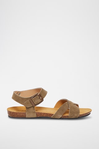 Sandales en croûte de cuir Brehat - Kaki