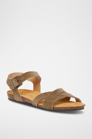 Sandales en croûte de cuir Brehat - Kaki