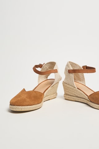 Espadrilles compensées en cuir Rosalina - Camel