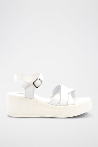 Sandales compensées en cuir Umayma - Blanc