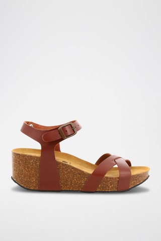 Sandales compensées en cuir Gioia - Camel
