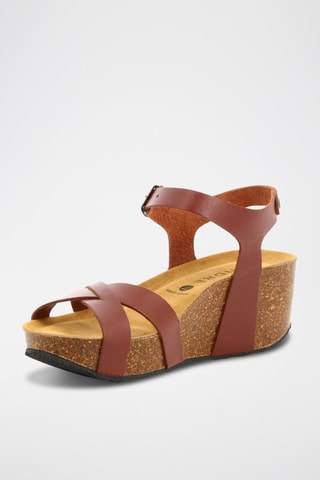 Sandales compensées en cuir Gioia - Camel