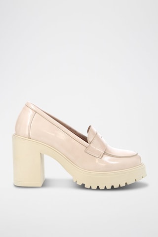 Mocassins à talons en cuir verni Clea - Beige