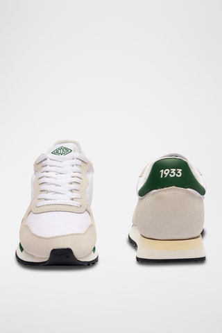 Baskets en cuir et nubuck Partner 70S  - Blanc et vert foncé
