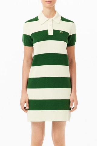 Vestido polo de algodón orgánico - Blanco y verde oscuro