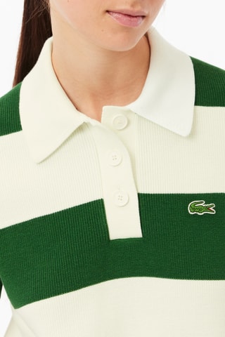 Vestido polo de algodón orgánico - Blanco y verde oscuro