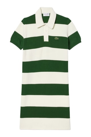Vestido polo de algodón orgánico - Blanco y verde oscuro