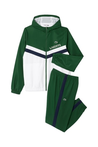Chaqueta con capucha y pantalón de tenis regular fit ­- Verde oscuro y blanco