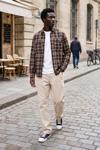 Chemise en coton biologique - Marron et bleu marine