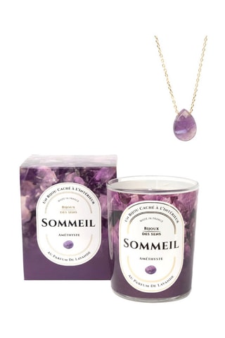 Bougie parfumée Lavande et collier Sommeil - Améthyste