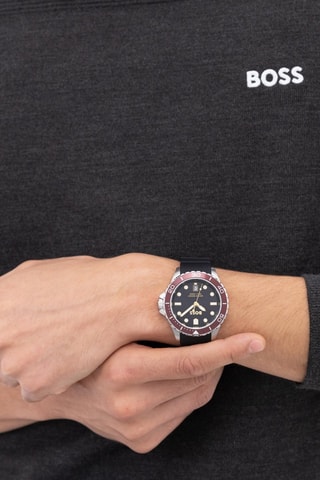 Silicone Quartz Horloge - Zwart en Bordeauxrood
