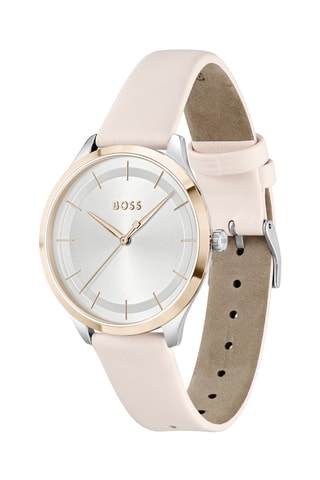 Leren Quartz Horloge Pura - Zachtroze en Goudkleurig 