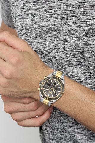 Stalen Quartz Horloge Energy - Chronograaf en Tachymeter - Zilverkleurig en Goudkleurig