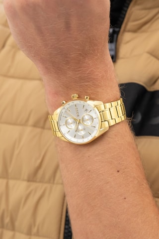 Stalen Quartz Horloge Grand Prix - Chronograaf en Tachymeter - Goudkleurig en Zilverkleurig