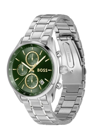 Stalen Quartz Horloge Grand Prix - Chronograaf en Tachymeter - Zilverkleurig en Donkergroen