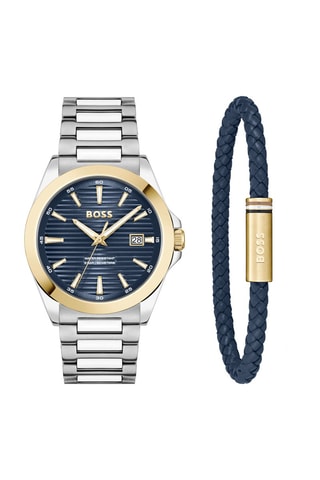 Stalen Quartz Horloge en Armband - Zilverkleurig en Goudkleurig