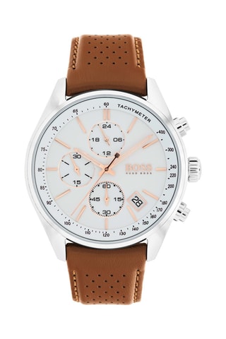 Montre à quartz en cuir - Chronographe - Marron et argenté