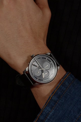 Montre à quartz en cuir - Noir et argenté