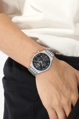 Stalen Quartz Horloge - Tachymeter en Chronograaf - Zilverkleurig en Zwart