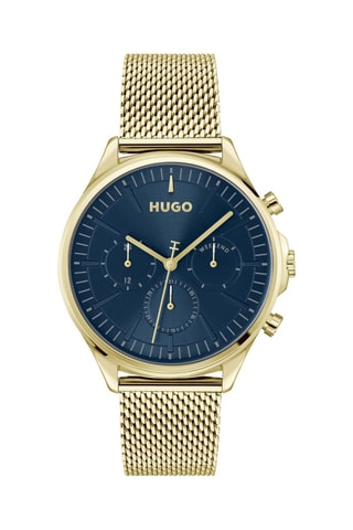 Stalen Quartz Horloge - Goudkleurig en Donkerblauw