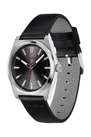 Leren Quartz Horloge - Zwart en Zilverkleurig