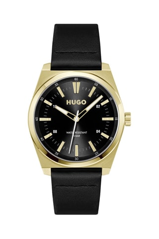 Leren Quartz Horloge - Zwart en Goudkleurig