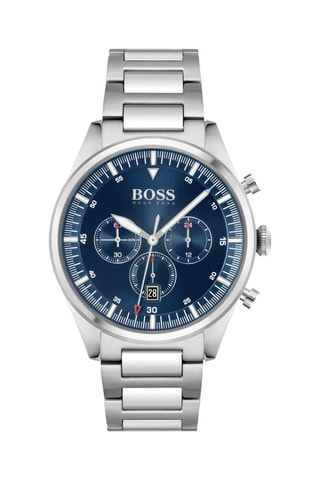 Montre à quartz en acier - Chronographe - Argenté et bleu foncé