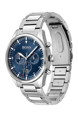 Montre à quartz en acier - Chronographe - Argenté et bleu foncé