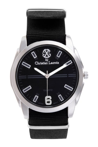 Reloj de cuarzo de tela nato - Negro y plateado