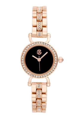 Reloj de cuarzo de metal aleado - Rosa dorado y negro