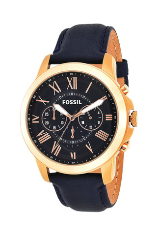 Reloj de cuarzo de piel - Cronógrafo - Azul y dorado