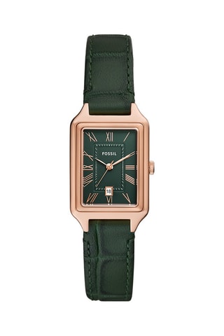 Reloj de cuarzo de piel Raquel - Verde oscuro y rosa dorado - Fossil
