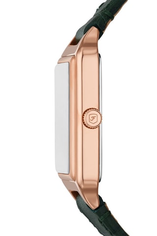 Reloj de cuarzo de piel Raquel - Verde oscuro y rosa dorado - Fossil