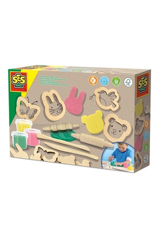 Kit pasta da modellare ecologica con accessori in legno - 13 pezzi - Da 3 anni