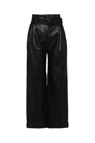 Pantalon en cuir d’agneau taille haute - Noir